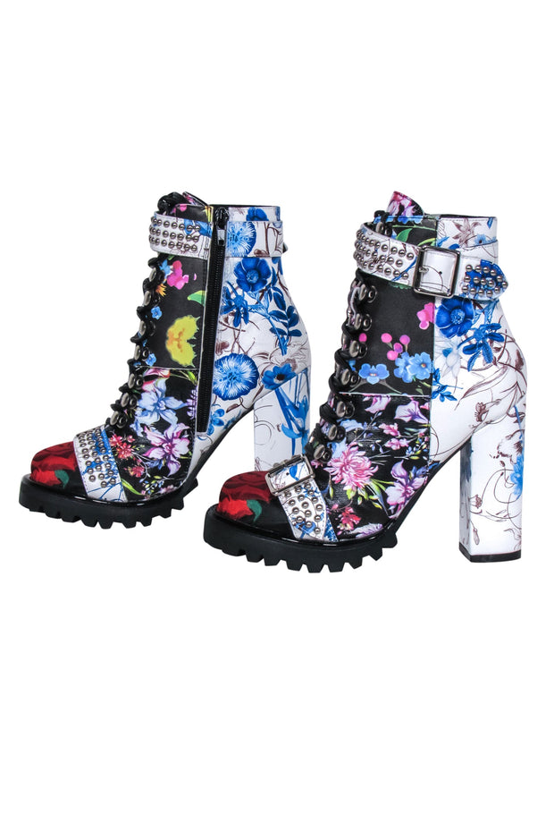 Current Boutique-Jeffrey Campbell - Black w/ Multi Color Floral Short Boots Sz 6