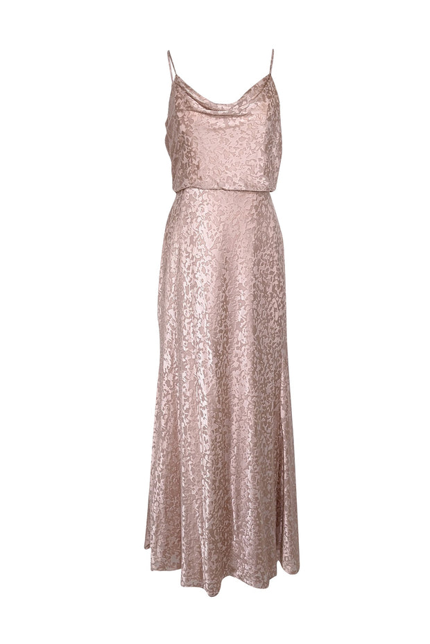 Current Boutique-Jenny Yoo - Light Pink Velvet Burn Out Sleeveless Formal Dress Sz 12