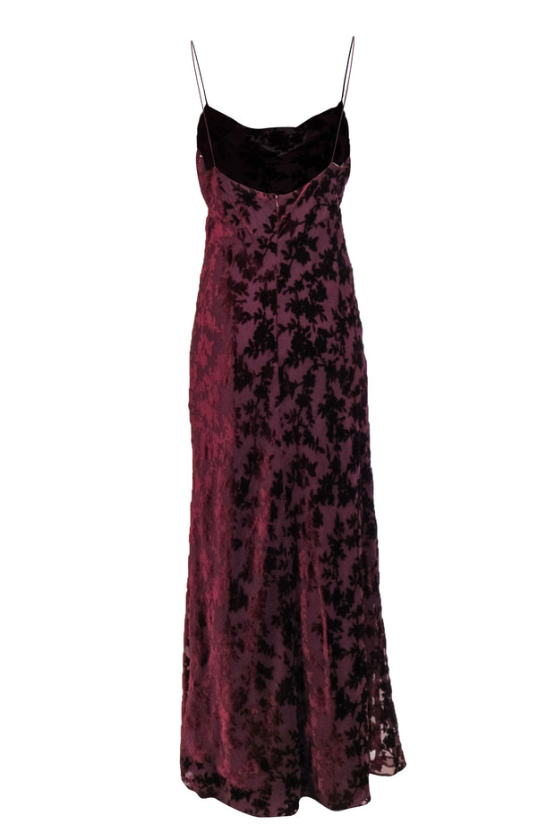 Current Boutique-Jenny Yoo - Maroon Floral Velvet Cowl Neck Dress Sz 12