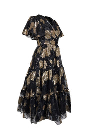 Current Boutique-Jessakae - Black & Gold Sequin Embellished Tiered Midi Dress Sz XXS