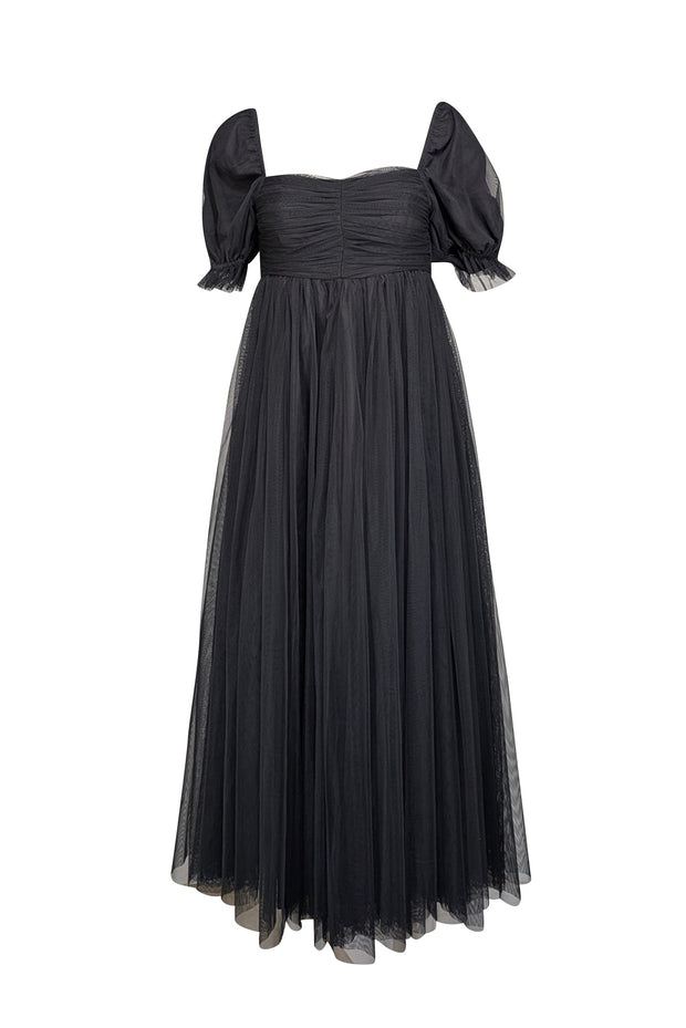 Current Boutique-Jessakae - Black Tulle Puff Sleeve Midi Dress Sz XXS