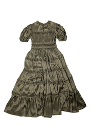 Current Boutique-Jessakae - Olive Green Satin Tiered Midi Dress Sz XXS