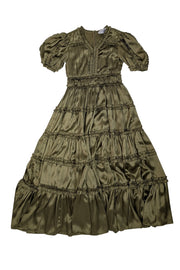 Current Boutique-Jessakae - Olive Green Satin Tiered Midi Dress Sz XXS