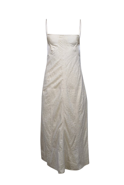 Current Boutique-Jil Sander - Pale Yellow Satin & Lace Midi Dress Sz 4