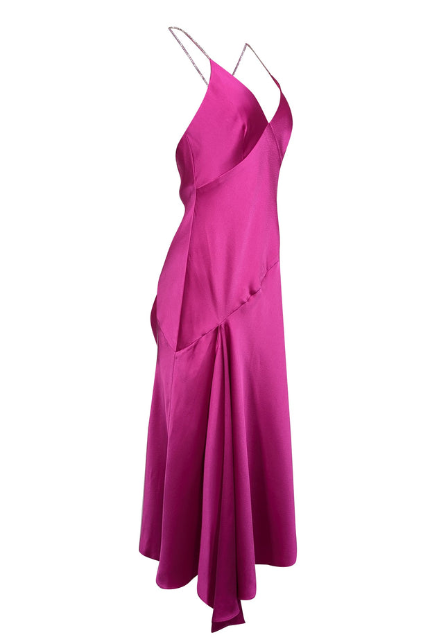 Current Boutique-Jill Jill Stuart - Fuchsia Satin Sleeveless Gown w/ Rhinestone Straps Sz 6