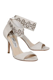 Current Boutique-Jimmy Cho - Ivory Snake Skin Embossed Leather Open Toe Pumps Sz 6