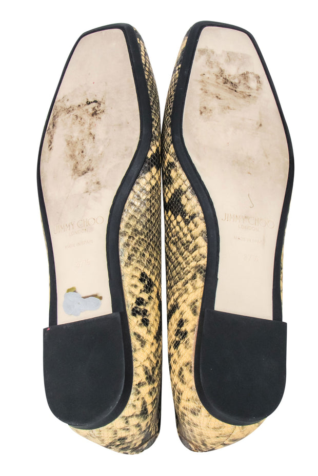 Current Boutique-Jimmy Choo - Beige & Black "Juelle Dijon" Snake Print Flats Sz 7.5