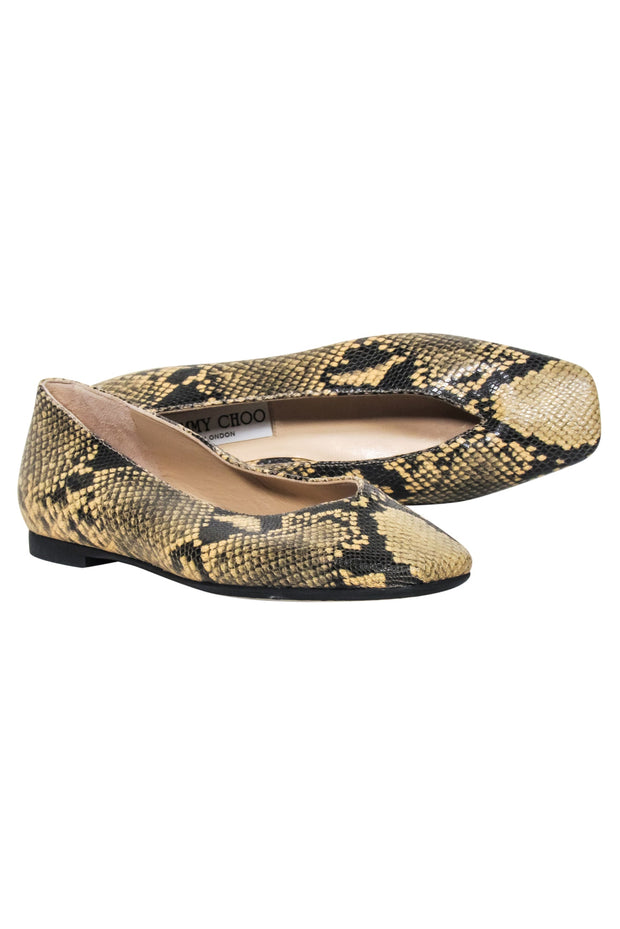 Current Boutique-Jimmy Choo - Beige & Black "Juelle Dijon" Snake Print Flats Sz 7.5