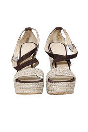 Current Boutique-Jimmy Choo - Beige & Brown Suede & Espadrille Wedges Sz 10