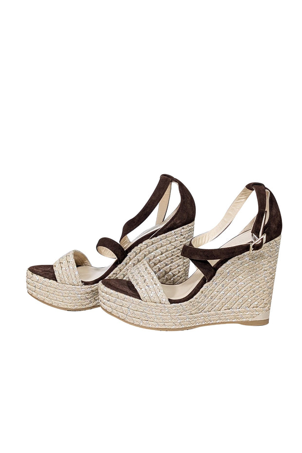 Current Boutique-Jimmy Choo - Beige & Brown Suede & Espadrille Wedges Sz 10