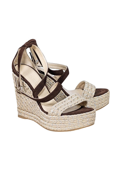 Current Boutique-Jimmy Choo - Beige & Brown Suede & Espadrille Wedges Sz 10