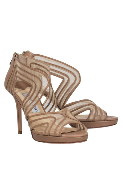 Current Boutique-Jimmy Choo - Beige Mesh Open Toe Platform Heels Sz 8