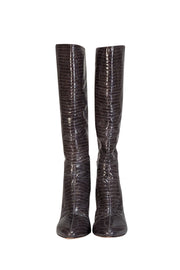 Current Boutique-Jimmy Choo - Black Croc Embossed Heeled Boots Sz 10.5