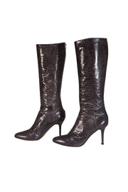 Current Boutique-Jimmy Choo - Black Croc Embossed Heeled Boots Sz 10.5