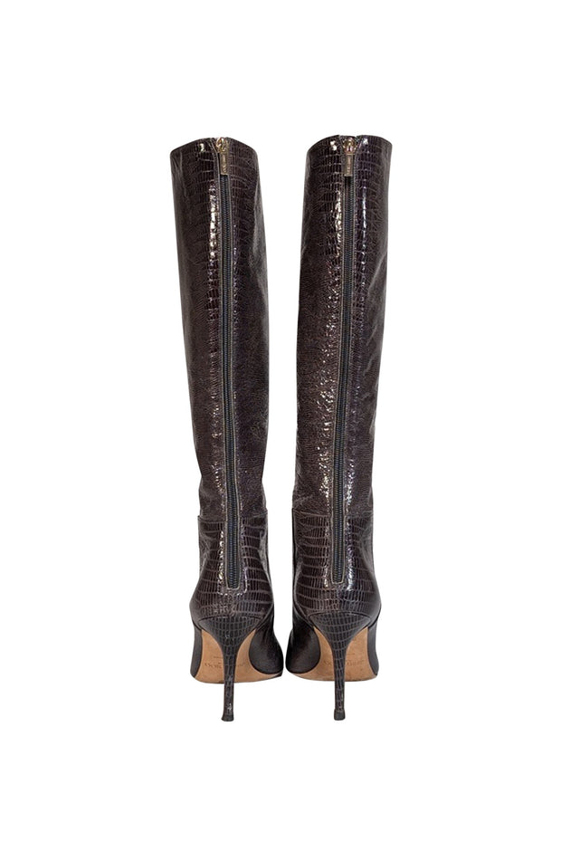 Current Boutique-Jimmy Choo - Black Croc Embossed Heeled Boots Sz 10.5