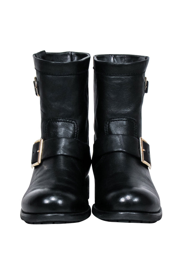 Current Boutique-Jimmy Choo - Black Leather Ankle Buckle Short Boots Sz 7.5