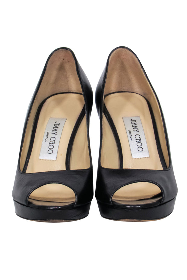 Current Boutique-Jimmy Choo - Black Leather Peep Toe Pump Sz 7