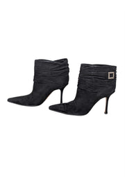 Current Boutique-Jimmy Choo - Black Ruched Suede Short Boots Sz 9