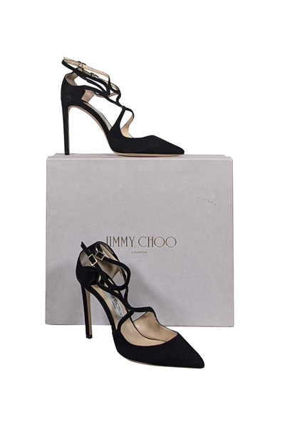 Current Boutique-Jimmy Choo - Black Suede Pointed Toe "Lancer 100" Pumps Sz 8