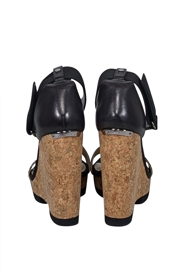 Current Boutique-Jimmy Choo - Black & Tan Cork Wedges w/ Snakeskin Print Detail Sz 11