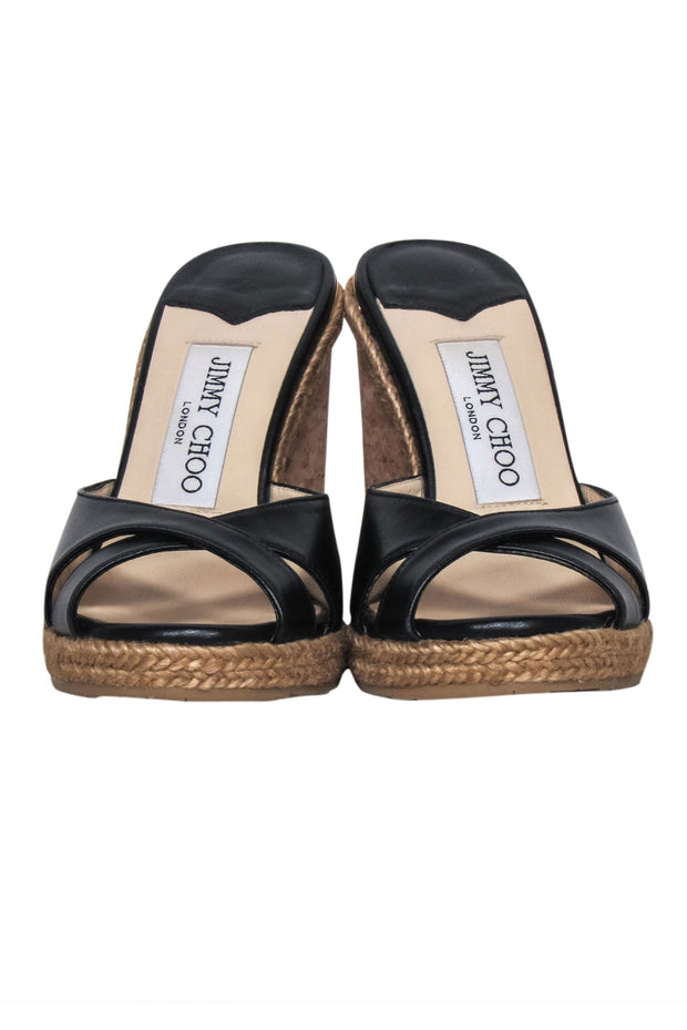 Current Boutique-Jimmy Choo - Black & Tan Leather Cork Wedges Sz 4.5