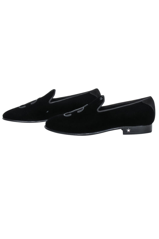 Current Boutique-Jimmy Choo - Black Velvet Logo Loafers Sz 11