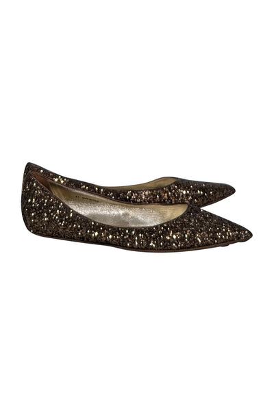 Current Boutique-Jimmy Choo - Bronze Chunky Glitter Pointed Toe Flats Sz 11