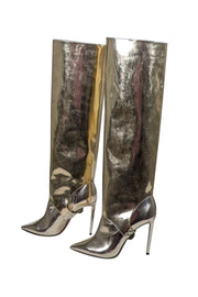 Current Boutique-Jimmy Choo - Gold Patent Leather "Hurley" Tall Boots w/ Detachable Shaft Sz 10