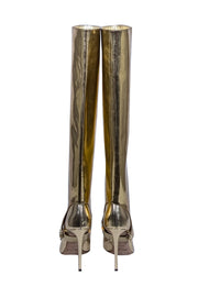 Current Boutique-Jimmy Choo - Gold Patent Leather "Hurley" Tall Boots w/ Detachable Shaft Sz 10