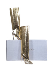 Current Boutique-Jimmy Choo - Gold Patent Leather "Hurley" Tall Boots w/ Detachable Shaft Sz 10