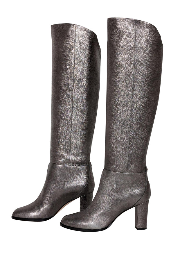 Current Boutique-Jimmy Choo - Metallic Silver Tall Leather Boots Sz 5