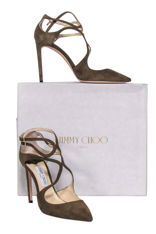 Current Boutique-Jimmy Choo - Olive Suede Pointed-Toe Heels Sz 10