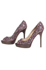 Current Boutique-Jimmy Choo - Pink & Multi Color Glitter Peep Toe Pumps Sz 8