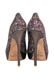 Current Boutique-Jimmy Choo - Pink & Multi Color Glitter Peep Toe Pumps Sz 8