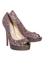 Current Boutique-Jimmy Choo - Pink & Multi Color Glitter Peep Toe Pumps Sz 8