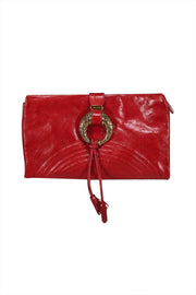 Current Boutique-Jimmy Choo - Red Leather "O" Ring Hardware Clutch Bag