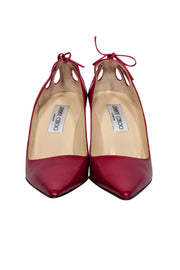 Current Boutique-Jimmy Choo - Red Leather Pointed-Toe Lasercut Accent Pumps Sz 6.5