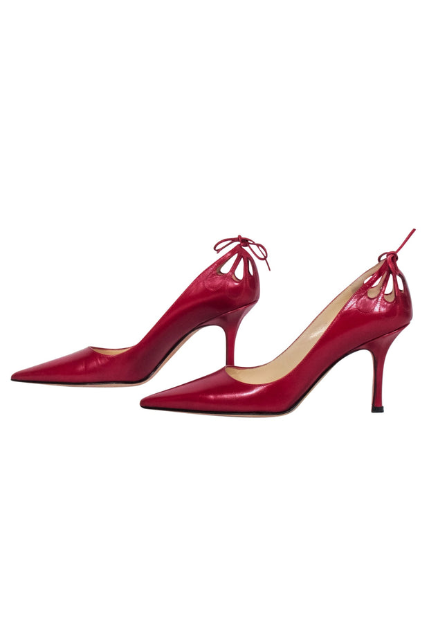 Current Boutique-Jimmy Choo - Red Leather Pointed-Toe Lasercut Accent Pumps Sz 6.5