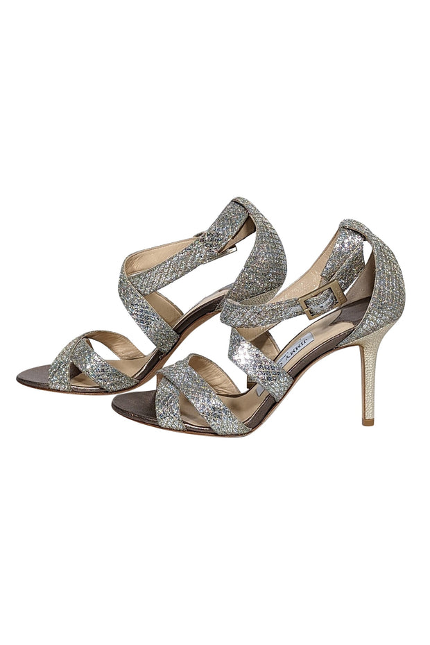 Current Boutique-Jimmy Choo - Silver Glitter Snakeskin Print Sandals Sz 6