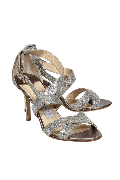 Current Boutique-Jimmy Choo - Silver Glitter Snakeskin Print Sandals Sz 6