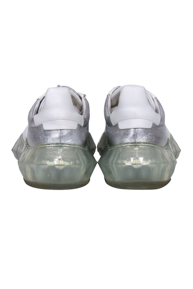 Current Boutique-Jimmy Choo - Silver & White Leather Sneakers w/ Platform Sole Sz 10.5