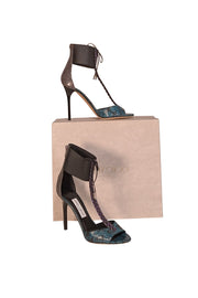 Current Boutique-Jimmy Choo - Teal Green Snake Embossed "Mahine" Strappy Pumps Sz 9.5