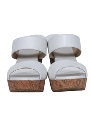 Current Boutique-Jimmy Choo - White Leather Upper Platform Cork Wedges Sz 9