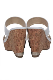 Current Boutique-Jimmy Choo - White Leather Upper Platform Cork Wedges Sz 9