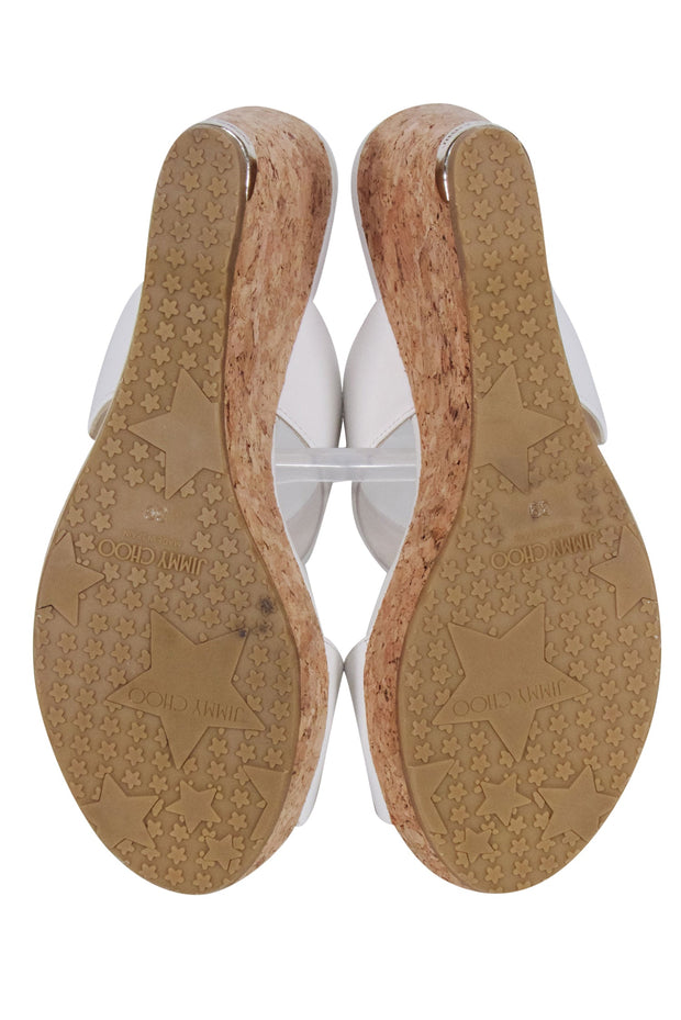 Current Boutique-Jimmy Choo - White Leather Upper Platform Cork Wedges Sz 9