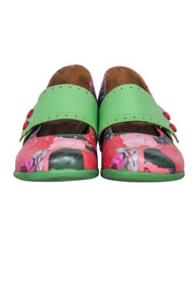 Current Boutique-John Fluevog - Green & Rose Floral Print Leather Mary Janes Sz 7