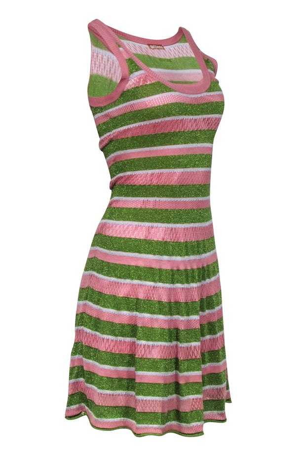 Current Boutique-John Galliano - Pink & Green Stripe Knit Sleeveless Dress Sz XS