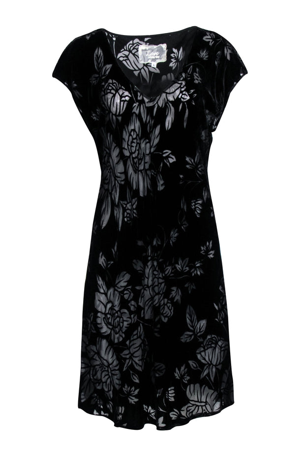 Current Boutique-Johnny Was - Black Velvet Burnout Floral Print Dress Sz L