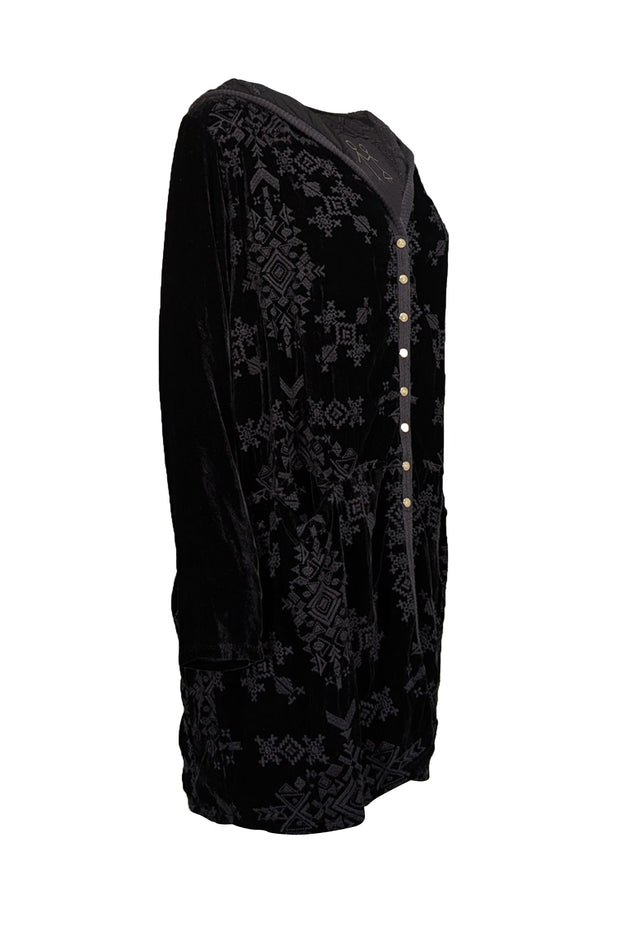 Current Boutique-Johnny Was - Black Velvet Embroidered Hooded Cardigan Sz M