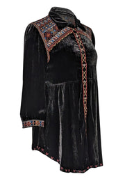 Current Boutique-Johnny Was - Black Velvet Tunic Top w/ Embroidery Sz M